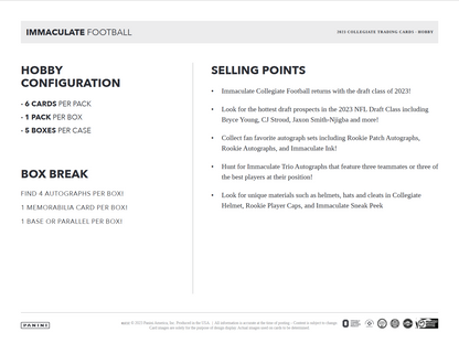 2023 Panini Immaculate Collegiate Football Hobby 5 Box Case