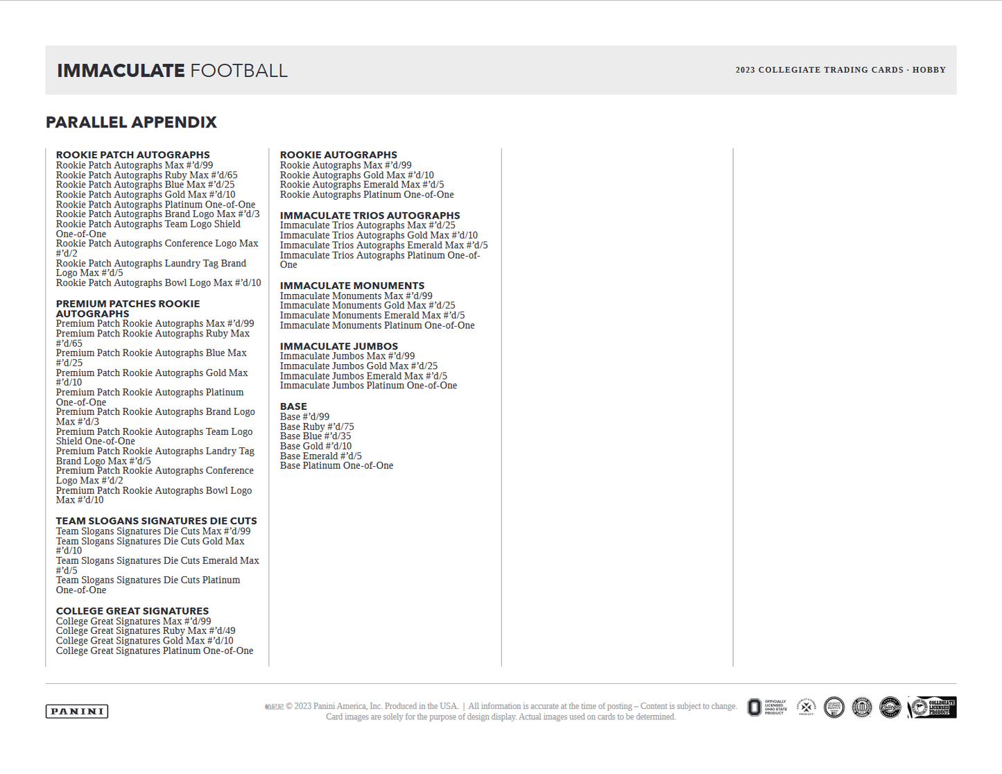 2023 Panini Immaculate Collegiate Football Hobby 5 Box Case