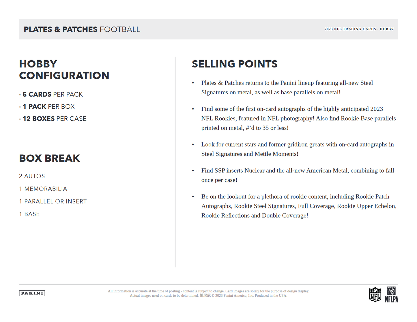 2023 Panini Plates & Patches Football Hobby Box