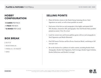 2023 Panini Plates & Patches Football Hobby 12 Box Case