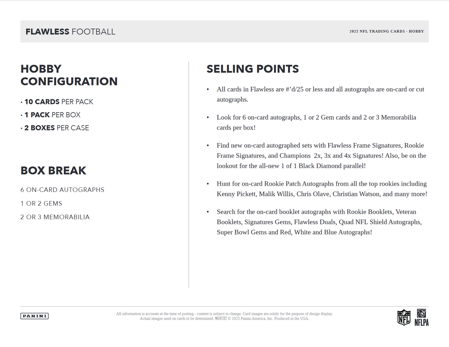 2022 Panini Flawless Football Hobby Box