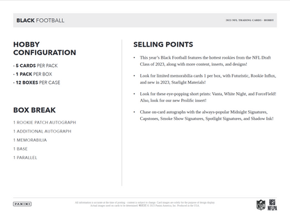 2023 Panini Black Football Hobby 12 Box Case