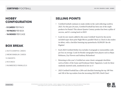 2023 Panini Certified Football Hobby 16 Box Case