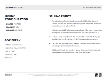 2023 Panini Zenith Football Hobby 12 Box Case