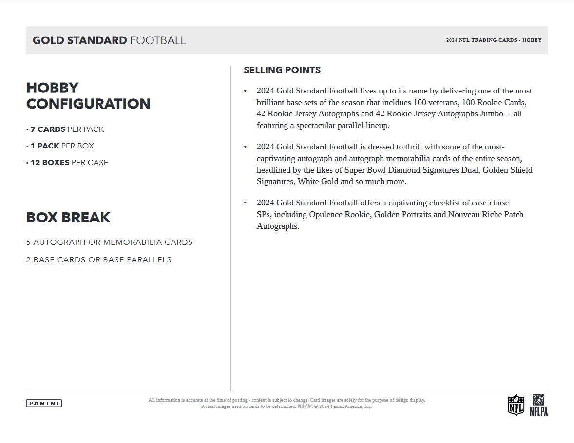 2024 Panini Gold Standard Football Hobby 12 Box Case