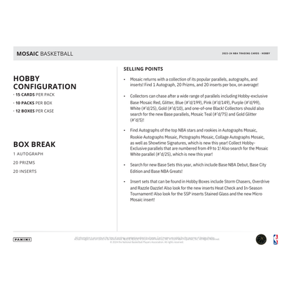 2023/24 Panini Mosaic Basketball Hobby 12 Box Case