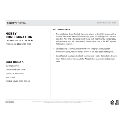 2023 Panini Select Football Hobby 12 Box Case