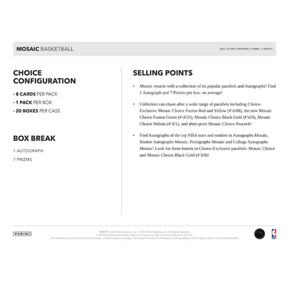 2022/23 Panini Mosaic Basketball Choice 20 Box Case